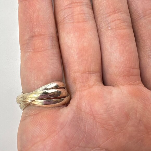 VTG Solid Sterling Silver 925 Interlocking Bands Rolling Rings Size 7.25 - Picture 6 of 9